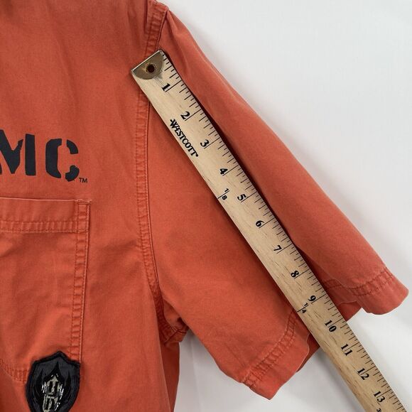 Harley Davidson Men M Orange Motorcycle Button Down Short Sleeve Shirt Medium - Picture 10 of 10